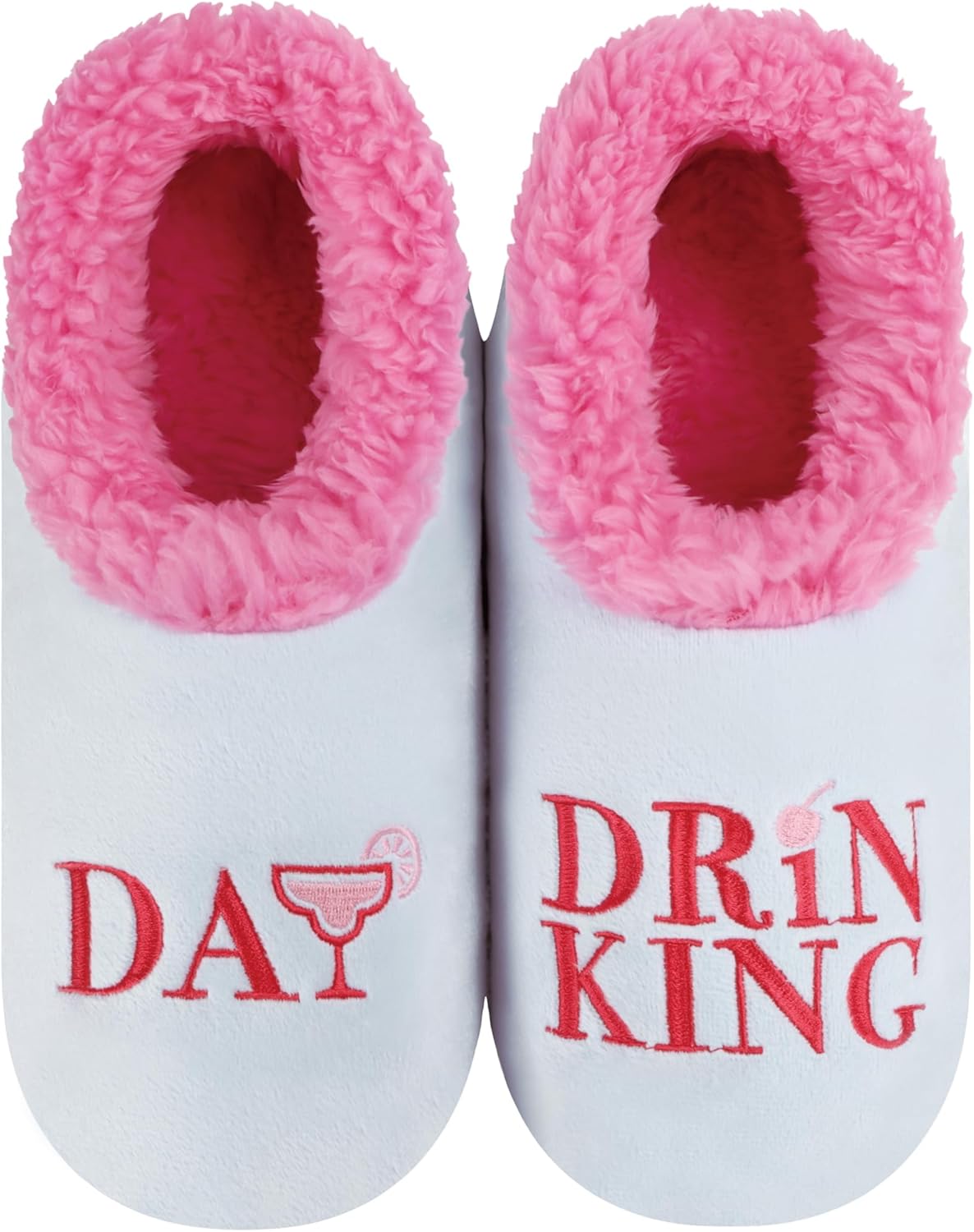 Snoozies Pairables Day Drinking Slippers for Women, Sherpa-Lined Soft Slippers Non-Skid, Ladies Gifts (Day Drinking, X-Large)