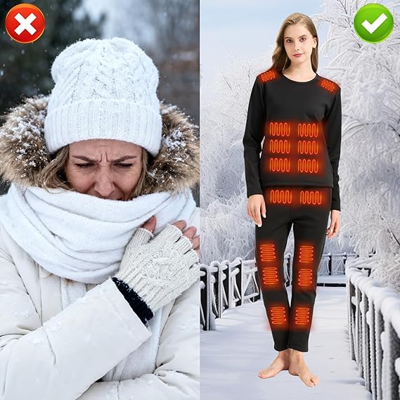 Verwarmde thermische ondergoedset voor mannen vrouwen,USB-oplaad,42 zones intelligente verwarmde koude winterkleding & XL