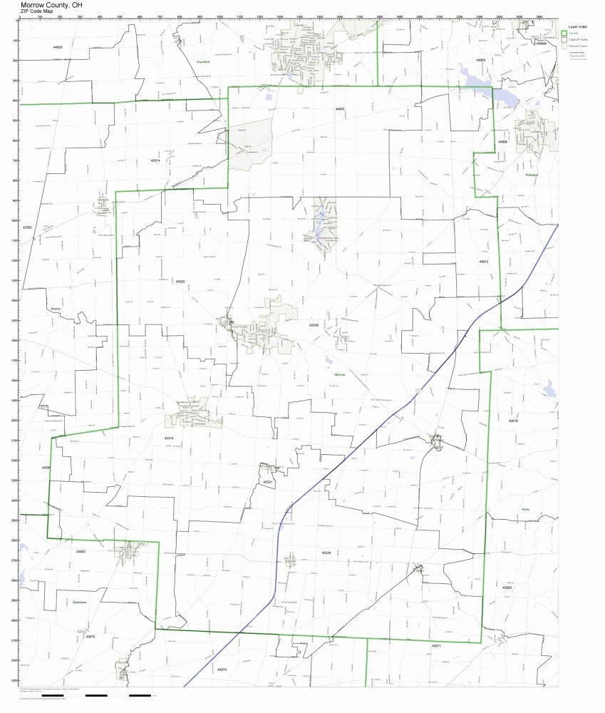 Morrow County, Ohio OH ZIP Code Map Not Laminated Office