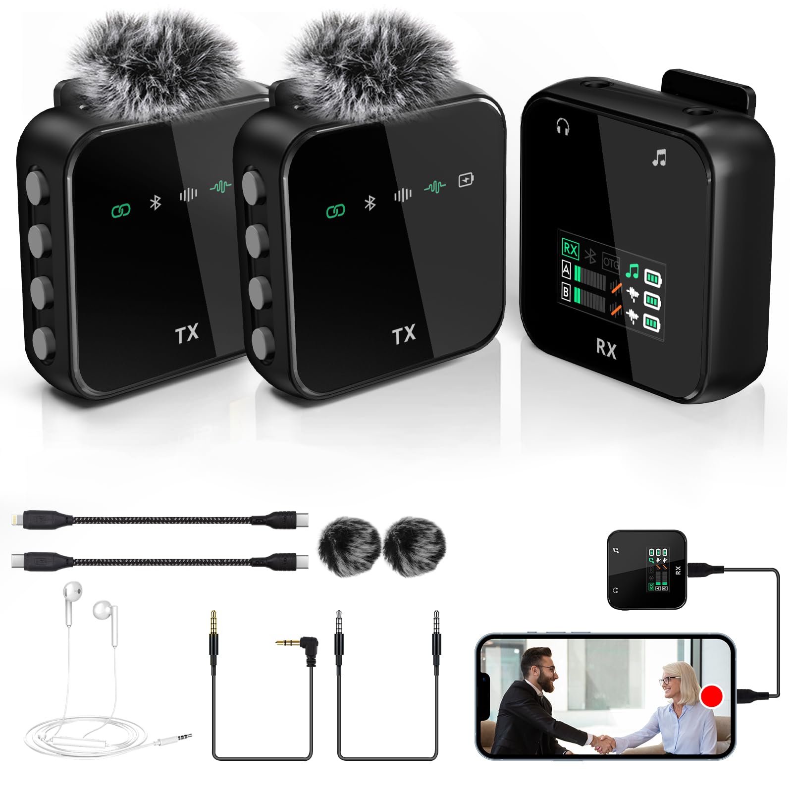 ShinePick Wireless Lavalier Microphone, Lavalier Microphone for iPhone,Professional Video Recording Lav Mic,8H Working Time,Lavalier Microphone with 164FT Transmission,Compatible with Phone&Camera