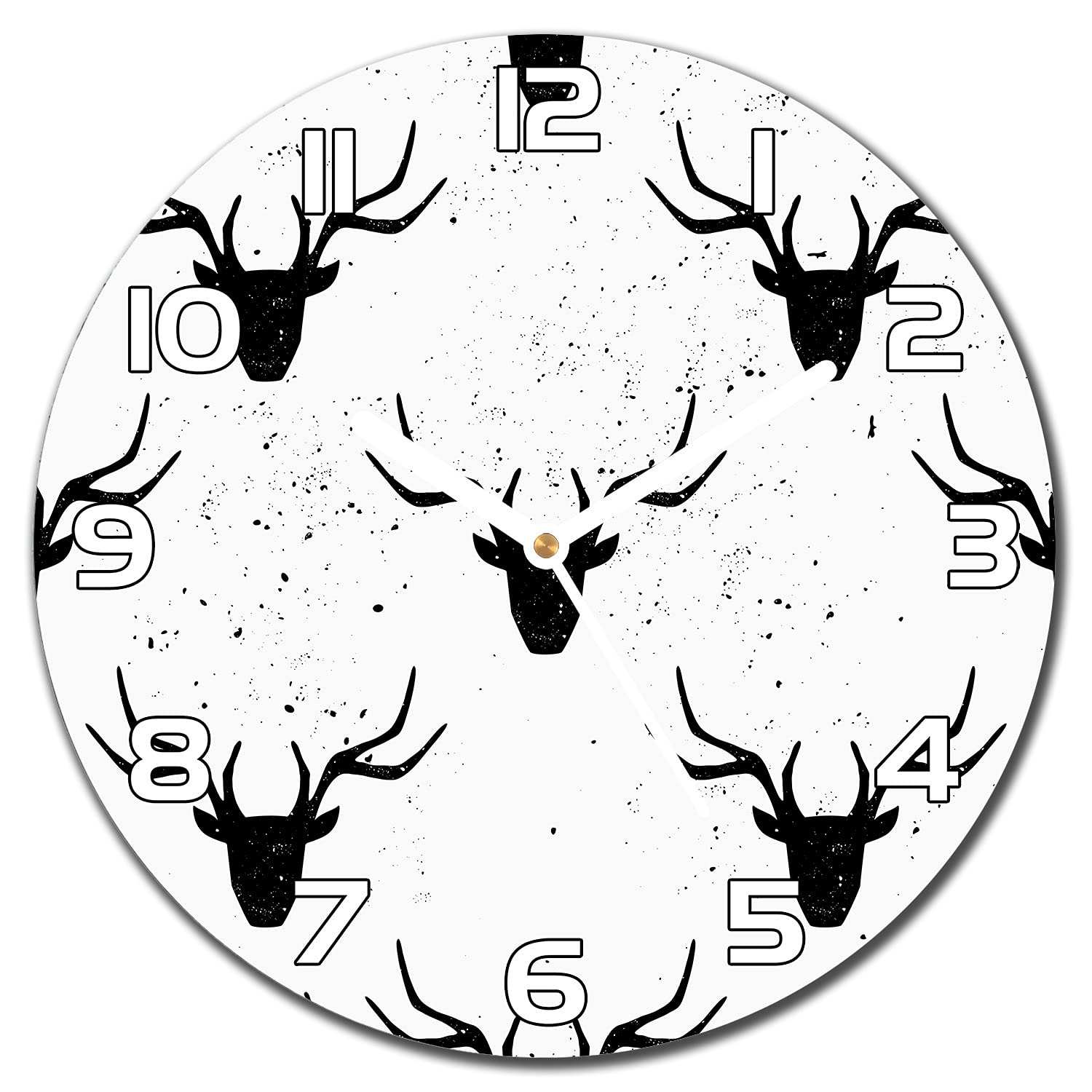 Horloge en verre 30 cm aiguilles blanches motif cerf moderne et minimaliste Coloray