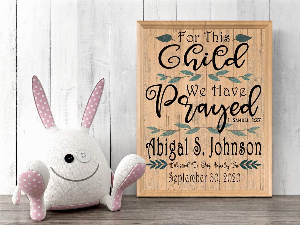 For This Child We Have Prayed Sign Custom Nursery Decor Personalized Newborn Boy or Girl Wall Art