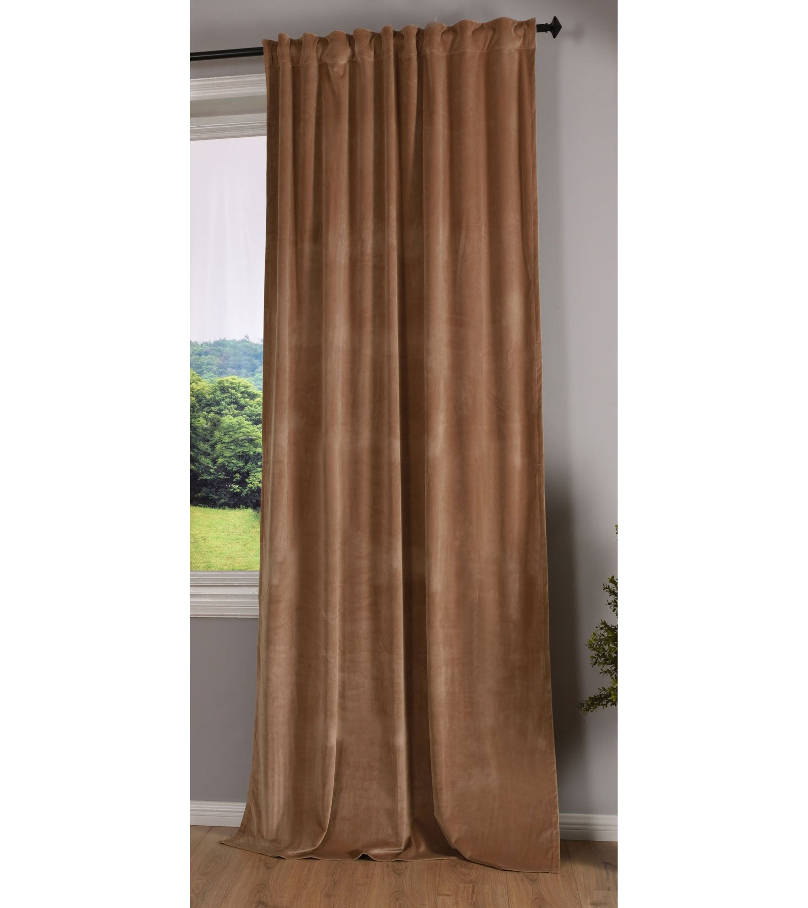 Gardinenbox Milano 20357 Blackout Curtain Velvet Opaque Tab-Top Tape Drawstring Blackout Can Be Shortened Sand 1 Piece H x W 280 x 135 cm