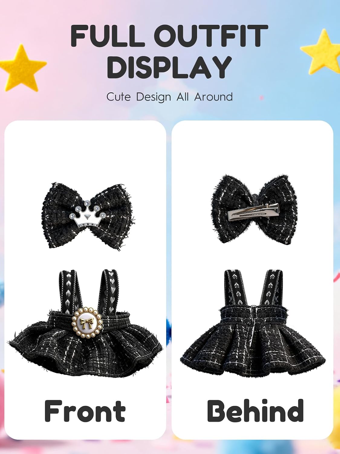 Clothes for LABUBU 6.7inch (17cm) Doll, Cute Outfit Small Dress and Hairpin, Dress Up, Accessories (No Doll) (Black) image 4