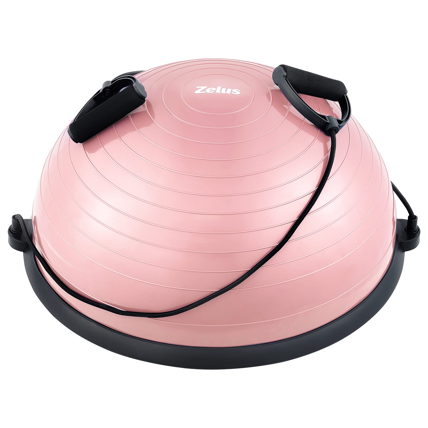 ZELUS 23 Inch Half Exercise Ball Stability Balance Board with Resistance Bands for Yoga Workouts, Home Gym Fitness Equipment for Men and Women, Half Dome Pilates Yoga Ball Trainer with Foot Air Pump