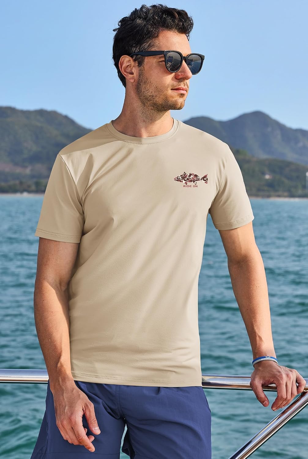 Men UPF 50+ Sun Protection Shirts Graphic Rash Guard Lightweight Tee for Swimming Fishing Athletic (S-XXL)