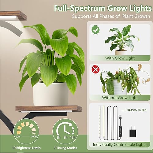 Miniatura 2 de Soporte para plantas de interior con luces de crecimiento, estante para plantas de 5 niveles para interiores, soporte de esquina de 30 pulgadas para