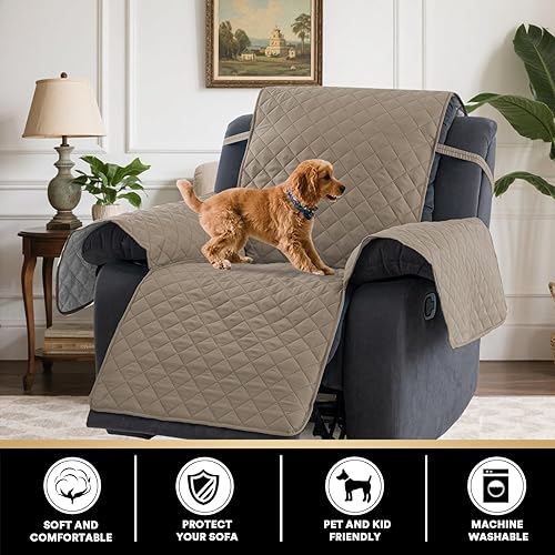 Miniatura 3 de PrinceDeco Funda reclinable reversible, funda de sofá para sala de estar, resistente al agua, protector de muebles con correas elásticas para