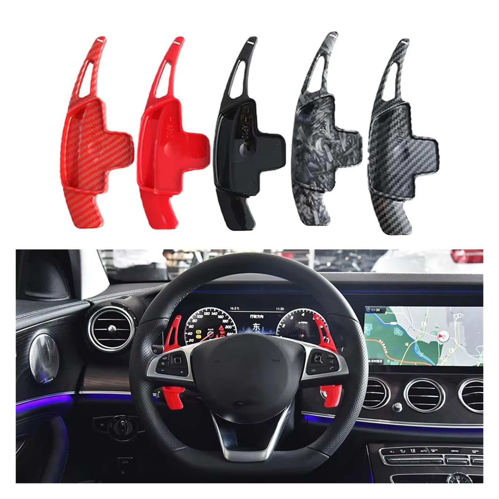 Łopatki zmiany biegów do Benz A B C dla klasy E dla CLA dla CLS dla GLE do GLB Auto kierownica tylna łopatka zmiany biegów sprzęt do zmiany biegów półautomatyczne sprzęgło (włókno czerwone)