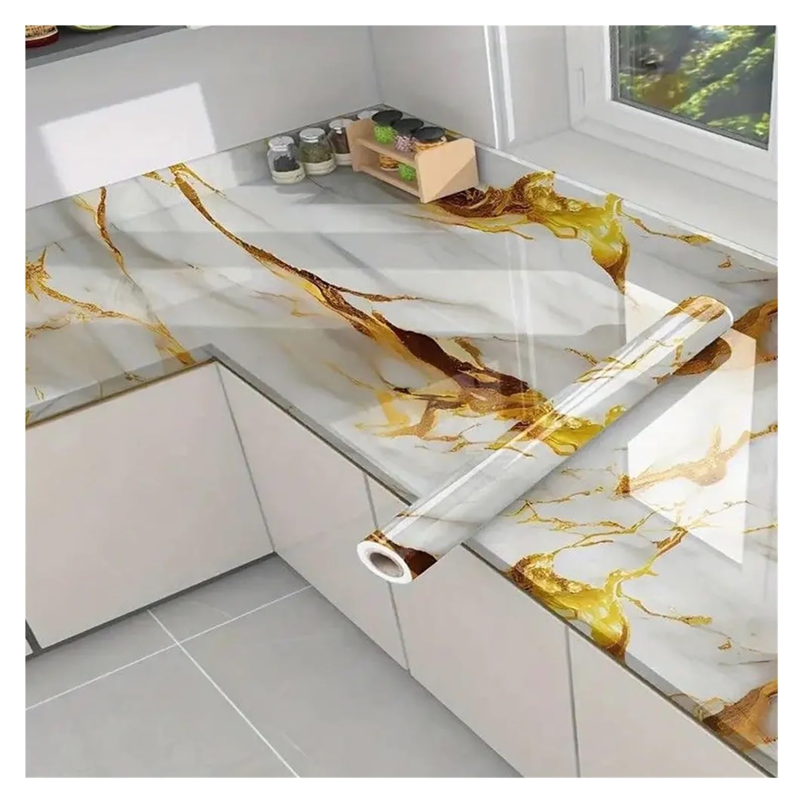 Kitchen Wallpaper 60cm Marble Wallpaper – Self-Adhesive, Waterproof, Oil-Proof Vinyl for Kitchen Countertops, Cabinets & Stove Backsplash