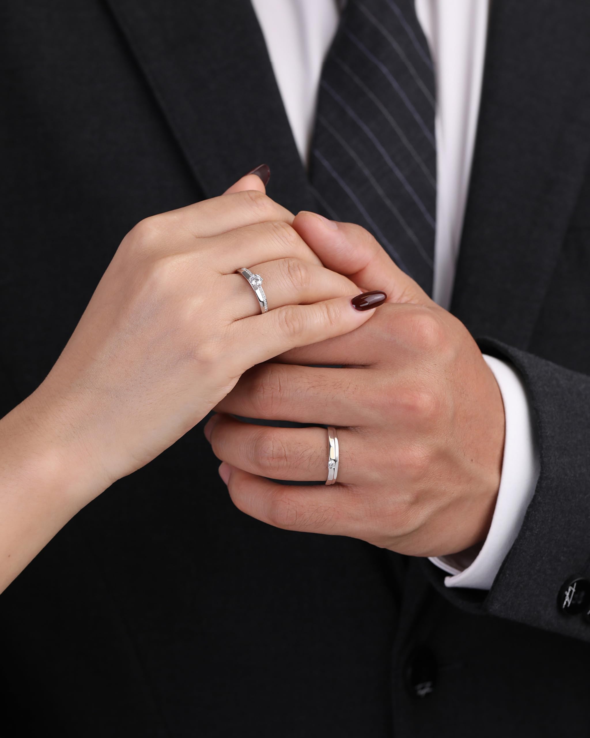 Meissa Anillos de Compromiso Alianzas de Plata Pareja de Ley 925 Con Circonita Redonda y Diseño Clásico Anillos Ajustables para Ella y Él Boda Aniversario Regalo
