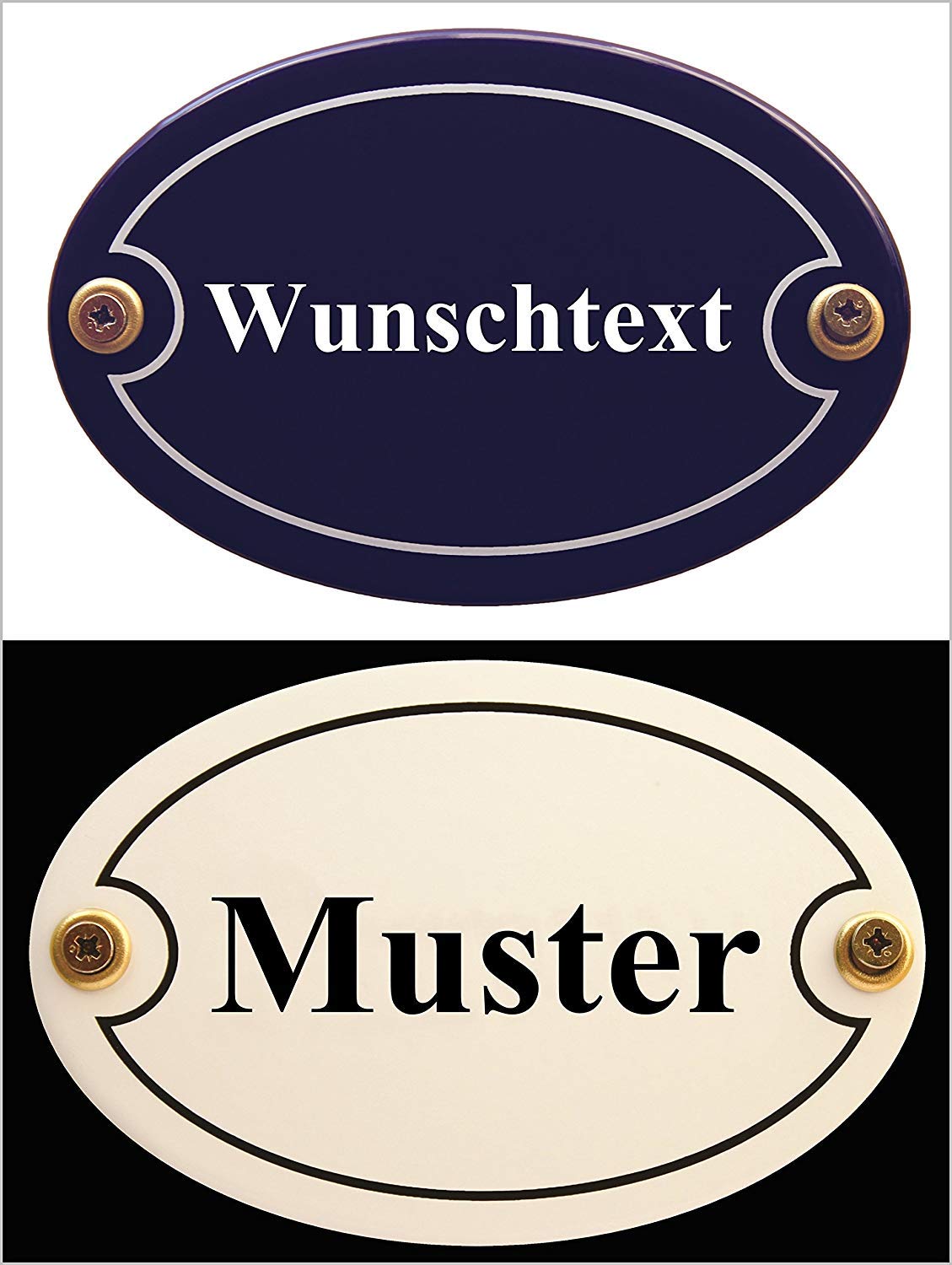 Wetterfestes Emaille Türschild oval mit Wunschtext 15x10 cm
