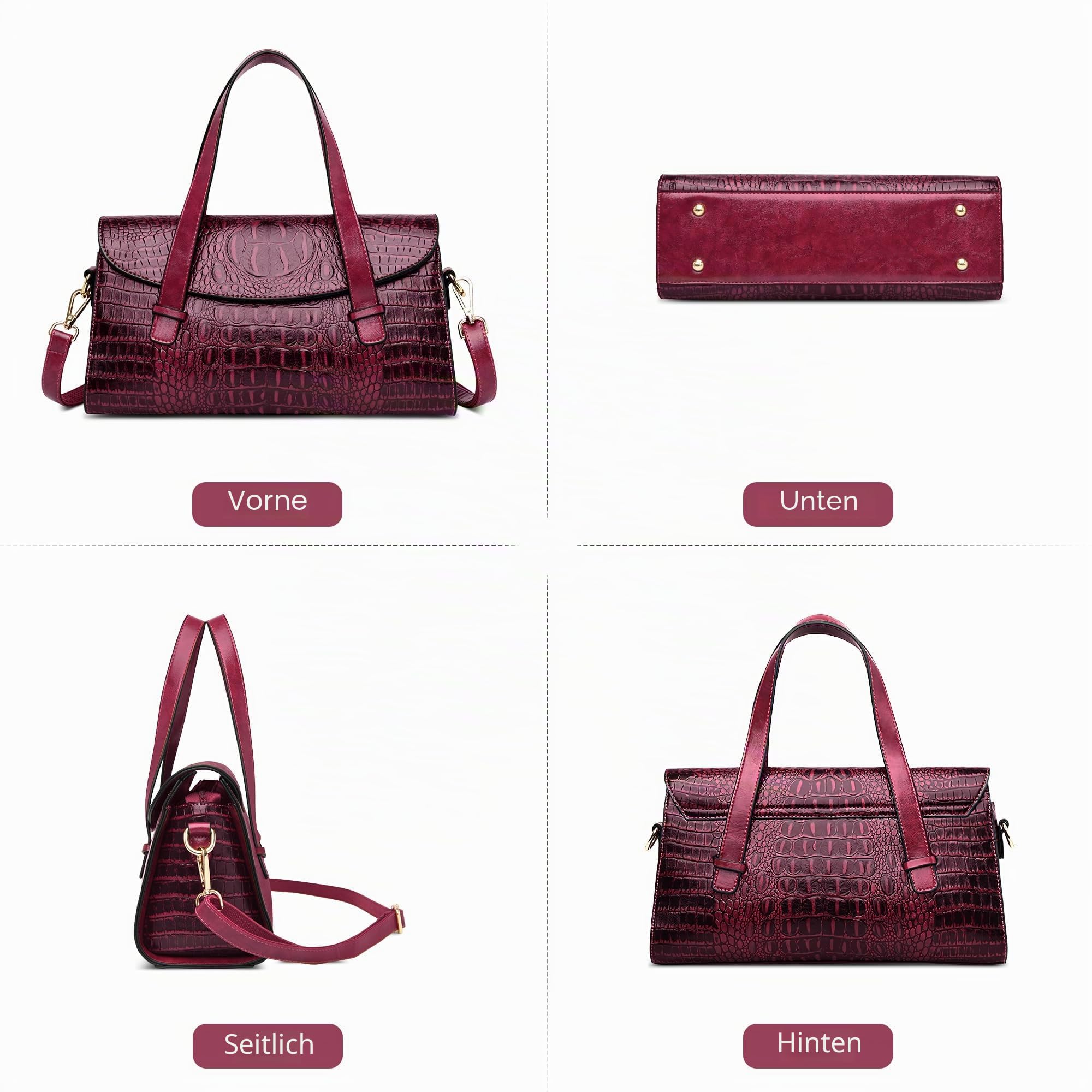 DIRRONA Damen Retro Umhängetasche Mode Krokodilmuster Henkeltasche Handtasche Täglich Casual Reisen Messenger Umhängetaschen Dating Arbeiten Party Pu Leder Elegant Umhängetaschen Lila