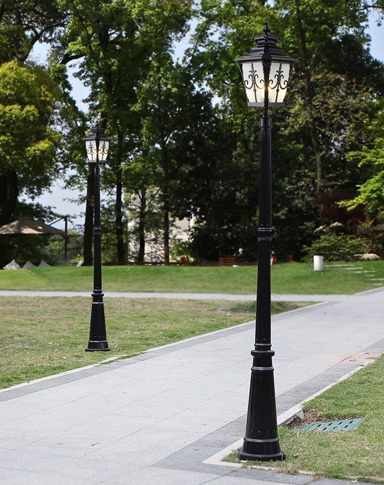 2,75 m lampa uliczna LED o wysokiej mocy do ogrodu, ogrodu, ogrodu, ogrodu, tradycyjnej, zewnętrznej, wodoodpornej lampy podłogowej, kolumny, latarni, trawnika, willi,Black-85cm