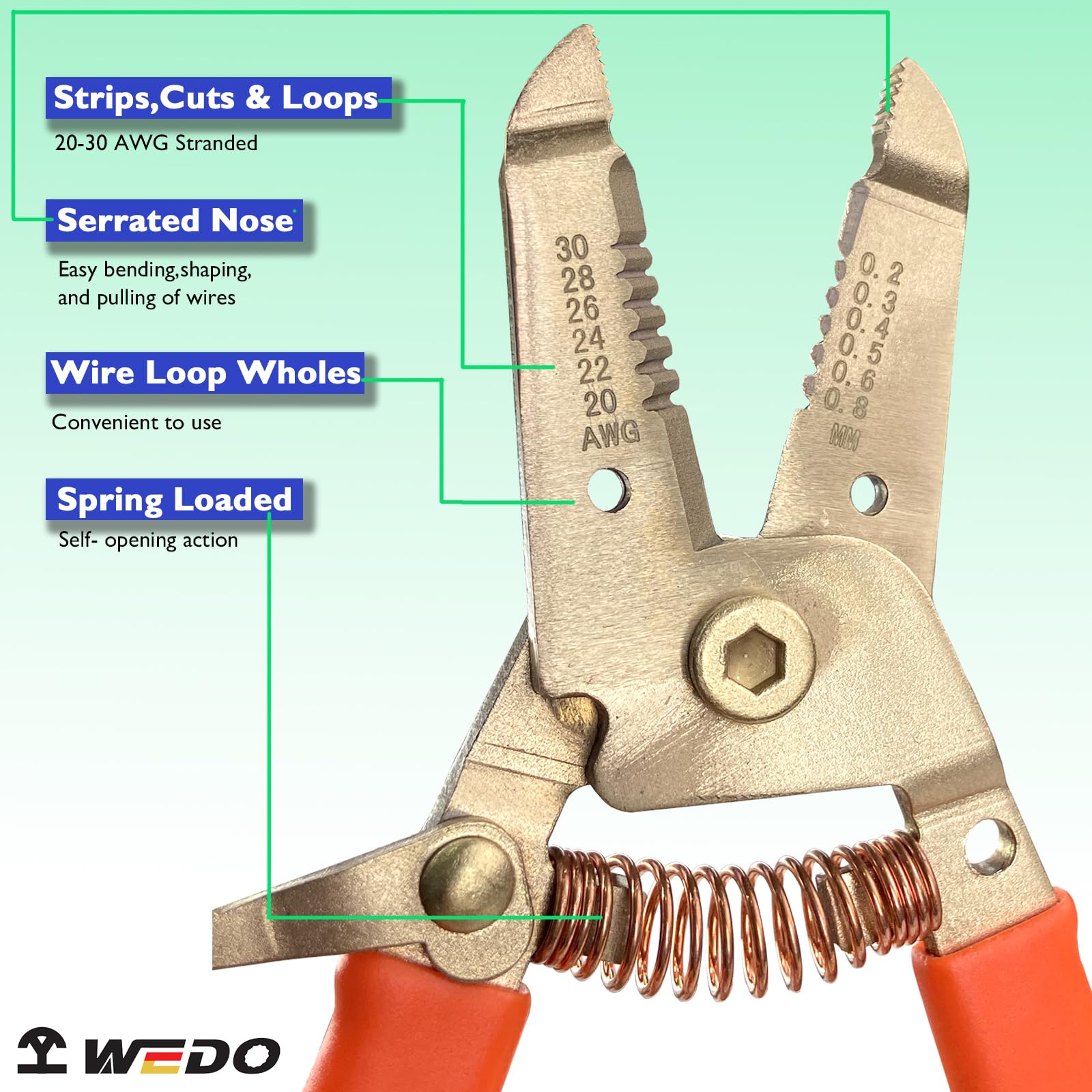 WEDO Non-Sparking Wire Stripper, Spark-free Safety Wire Stripper, Beryllium Copper, Non-Magnetic, DIN Standard - Image 3