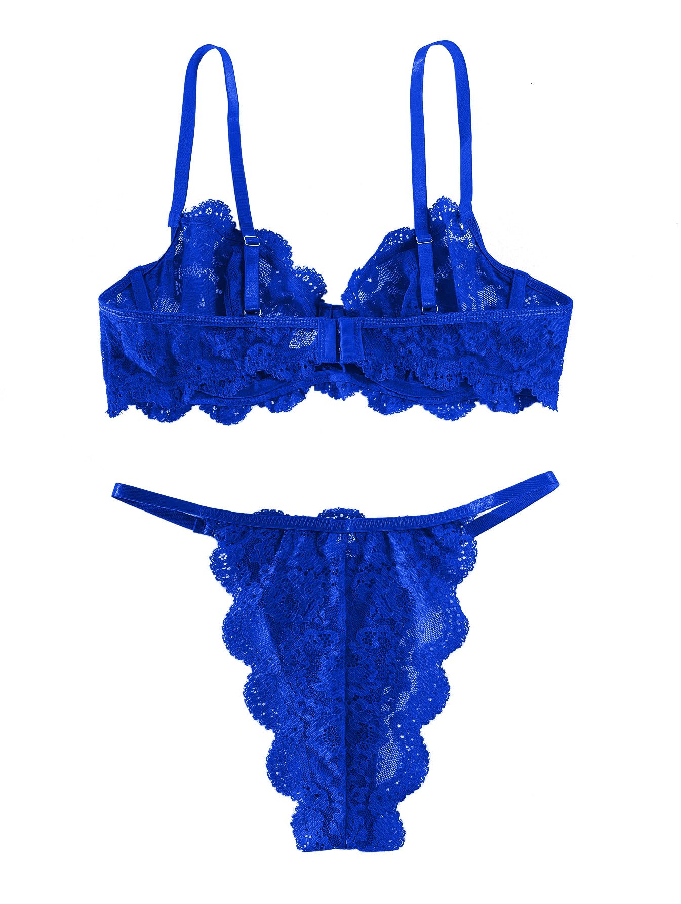 GXNRHG Sexy Bügel-Push-Up-Dessous-Set mit Muschelmuster und durchsichtiger Spitze für Damen, BH und Höschen, 2-teilig