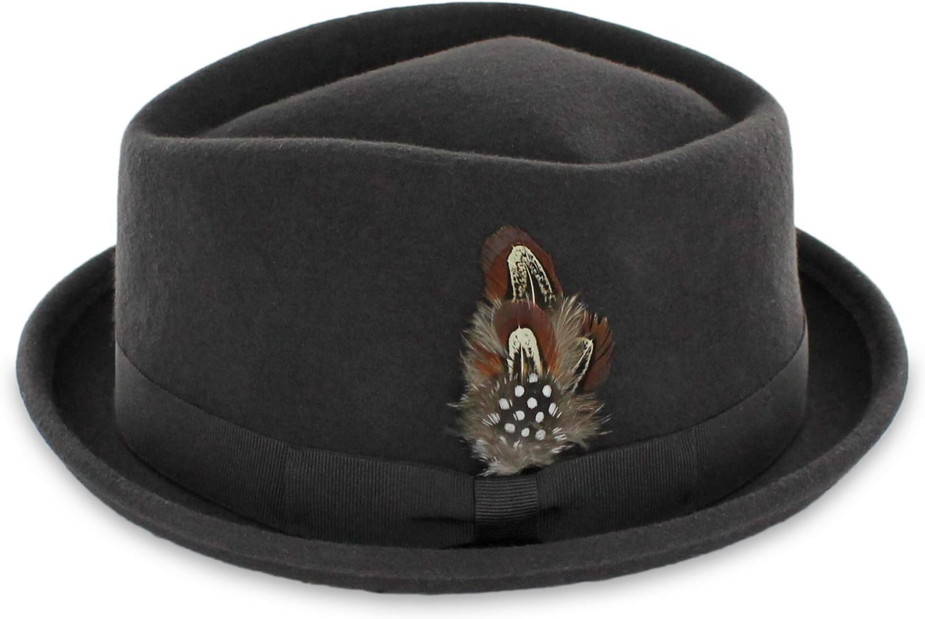 Belfry Crushable Porkpie Fedora Hat Men's Vintage Style 100% Pure Wool in Black Brown Grey Navy Pecan and Striped Band