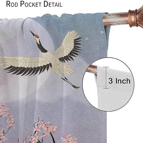 Miniatura 6 de Cortinas opacas con diseño de flor de cerezo, estilo oriental, ramas de ciruelo rosa que florecen y caen, cortinas opacas de paisaje japonés