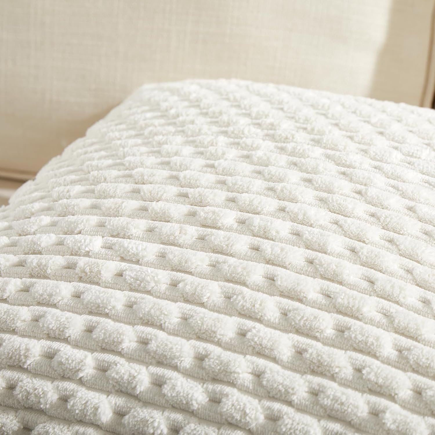 Fancy Homi 2 Packs Cream Decorative Throw Pillow Covers 24x24 Inch for Couch Bed Sofa, Modern Farmhouse Boho Home Decor, Soft Cute Plush Corduroy Cushion Case 60x60 CM