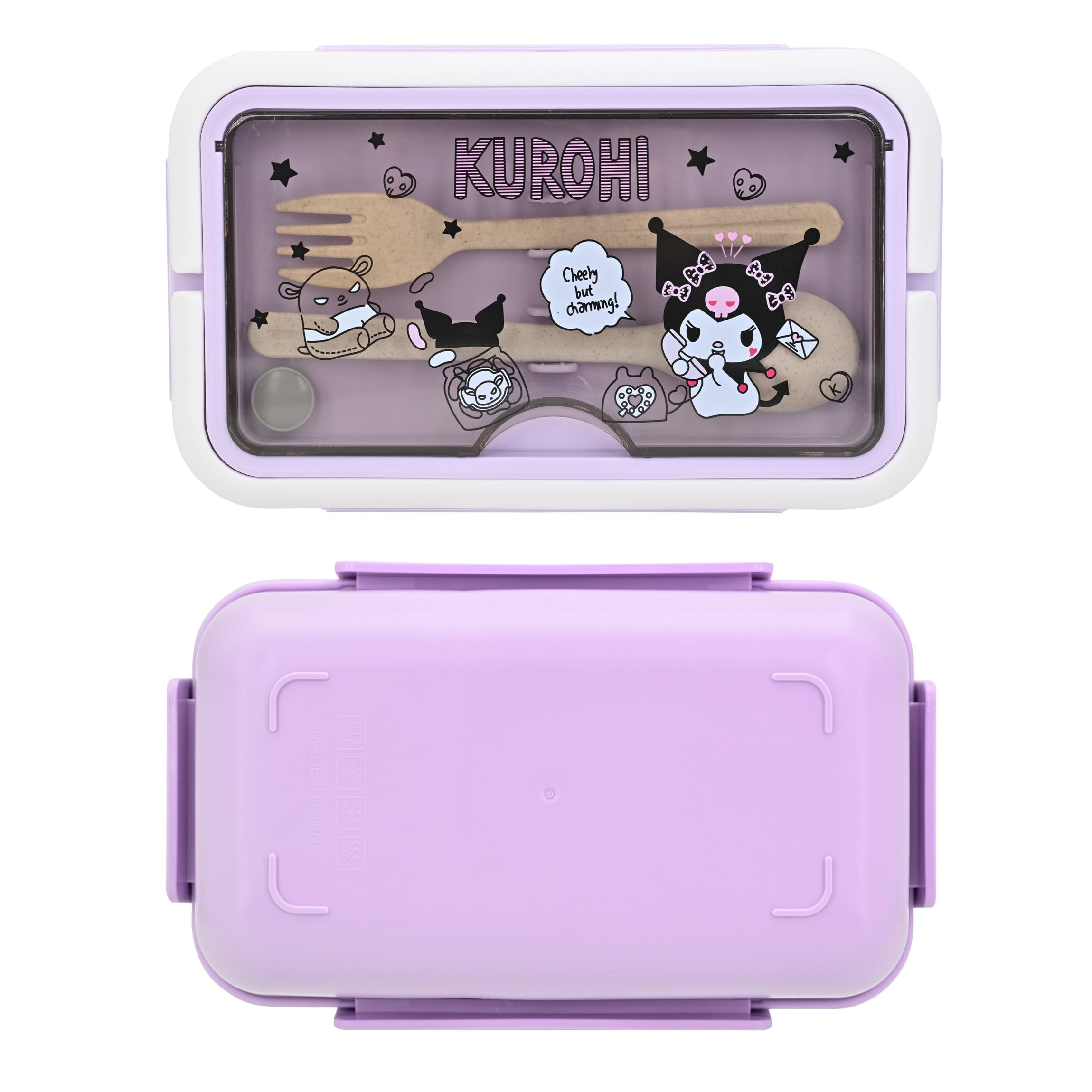 Roffatide Cartoon Kuromi Bento Box – Cute 2-in-1 Compartment Lunch Box With 4-Point Lock (7.8 X 5.1 X 3.1 Inches) - View #2