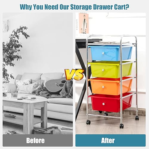Vista 69 de GOFLAME Carrito de almacenamiento con ruedas de 4 cajones, carrito organizador móvil multiusos, carrito de utilidad para la oficina en casa