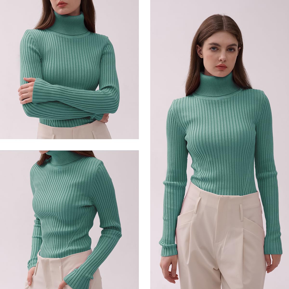 v28 Turtleneck Ribbed Sweaters for Women Cute Sexy Knitted Warm Fitted Sweater - Image 5