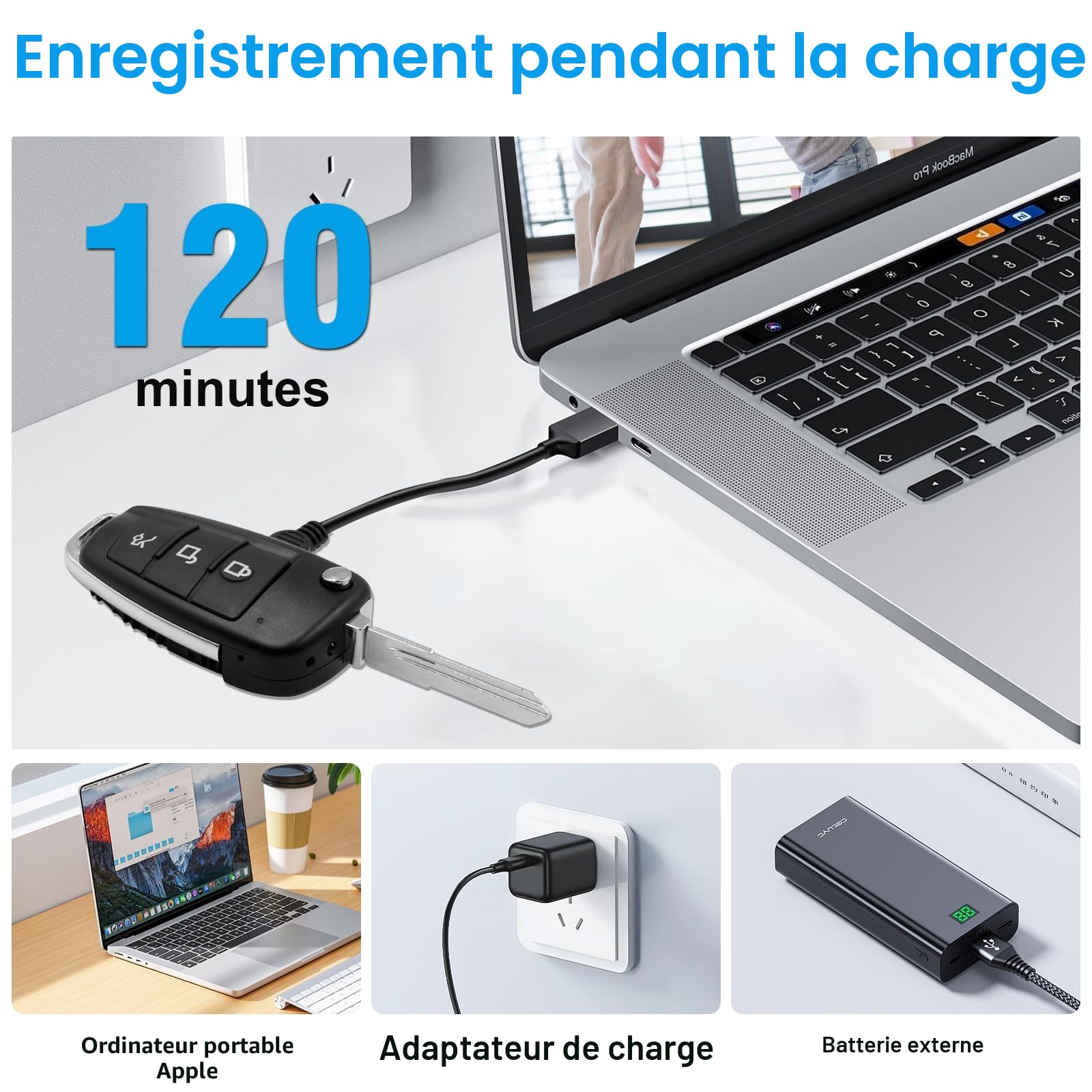 Caméra Espion,Mini Camera Espion sans Fil,HD 1080P Portable Keychainavec Micro Cachée Cam avec Détection de Mouvement/Vision Nocturne | Caméra espion avec batterie intégrée, détection de mouvement, vision nocturne, pour réunions/activités de plein air