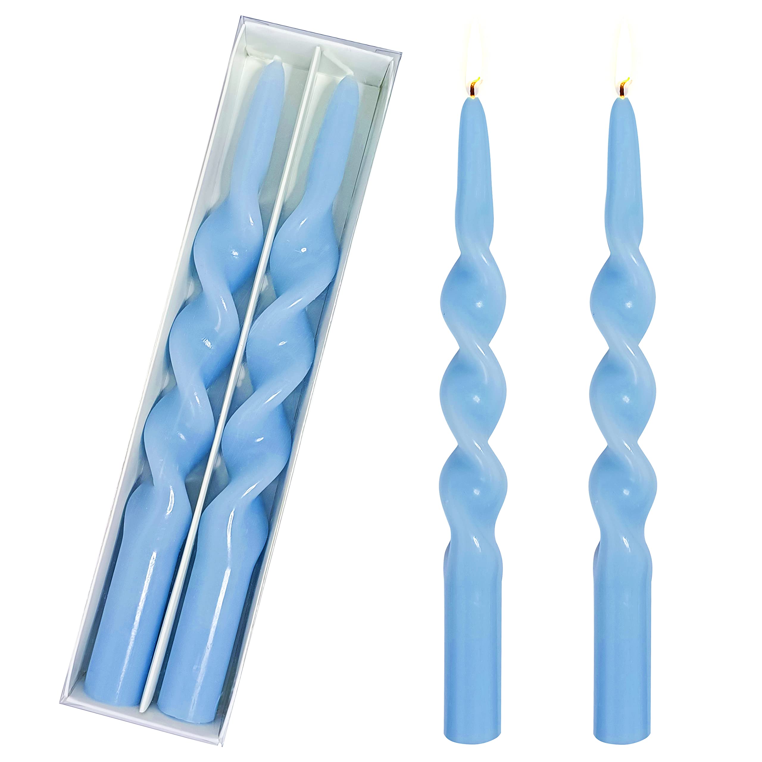 Handmade Spiral Taper Candles - 25cm Dripless Twisted Candle Sticks for Wedding Dinner Party Decoration - Set of 2 (Blue)