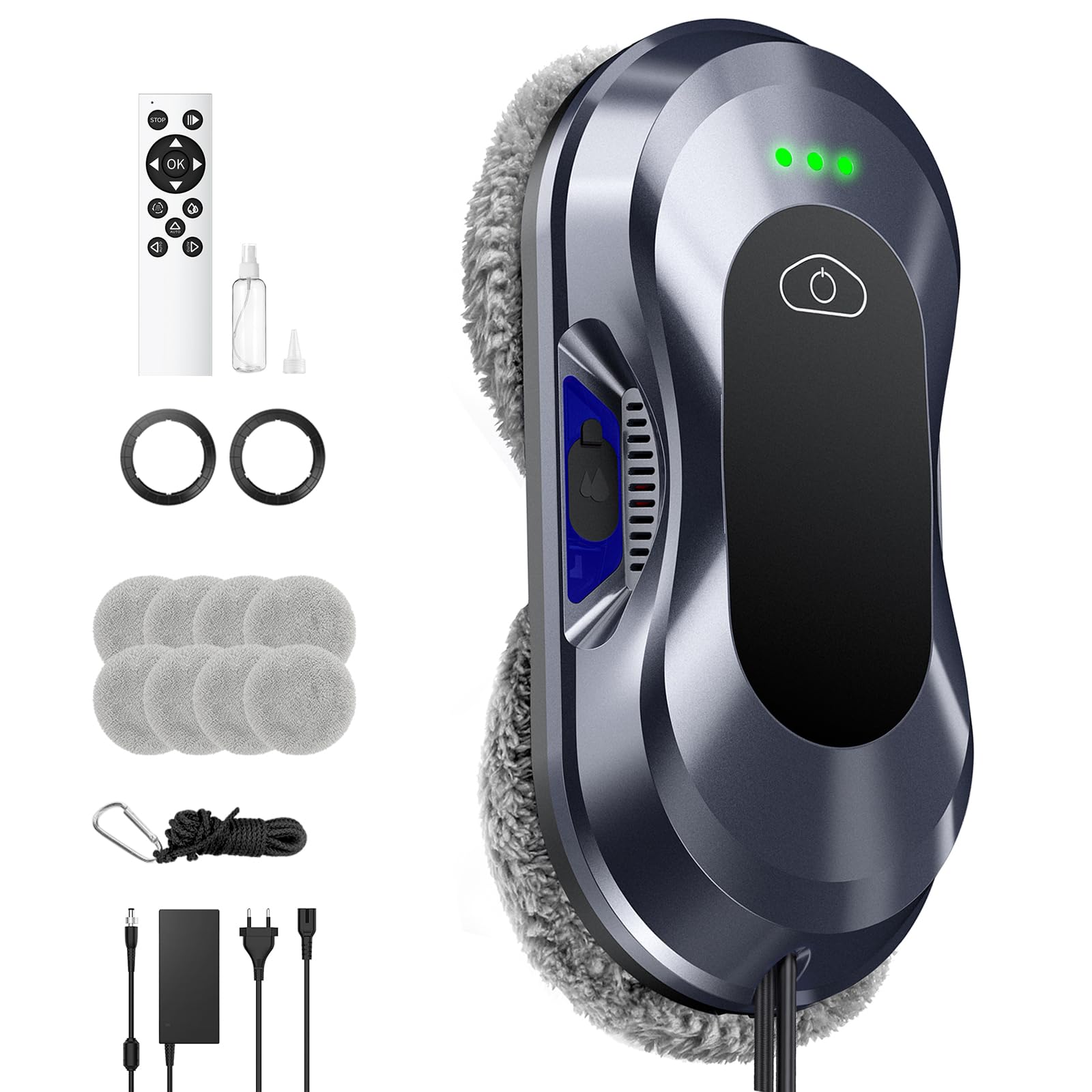 Robofun Fensterputzroboter,Fensterputzer Elektrisch, Fensterroboter | 6000Pa Saugkraft, Bürstenloser Motor, Doppelhelix-Reinigung, Randenerkennung, Sauber und spurlos,Fensterreiniger Roboter