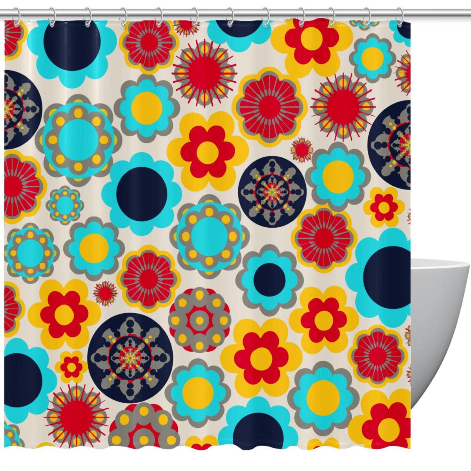 Rideau de douche imperméable et lavable motif floral abstrait