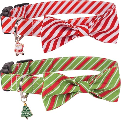 PTDECOR Collar de perro de Navidad con lazo collares clásicos de Navidad con pajarita extraíble collares de Navidad para perros pequeños medianos y