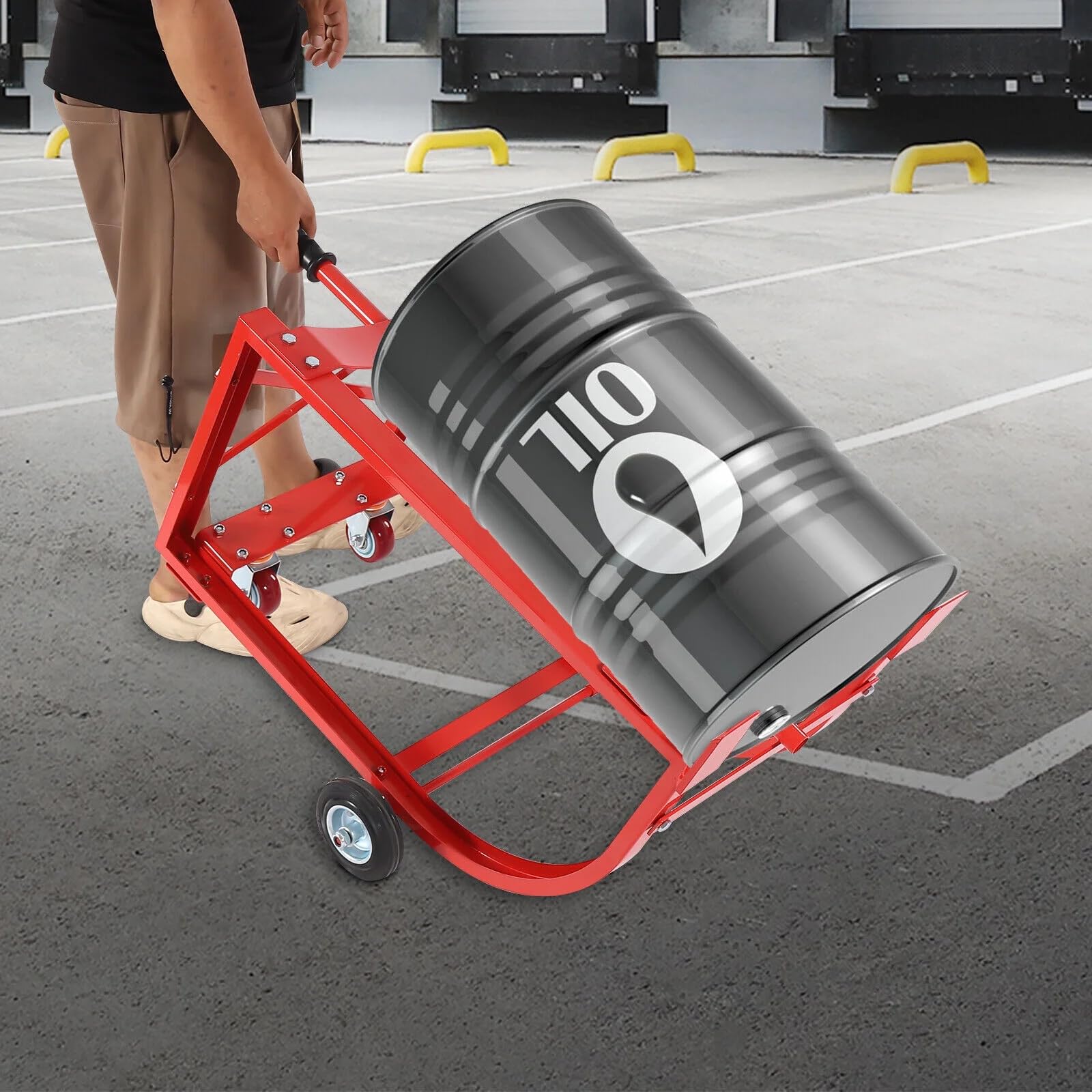 Supporto per tamburo con ruote, supporto mobile in acciaio resistente, per officina e magazzino, supporta fino a 272 kg di capacità
