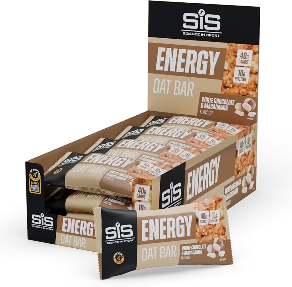 Science in Sport Barre Énergétique à l’Avoine 70 g x12 Chocolat Blanc & Macadamia – 40 g de glucides et 10 g de protéines, collation gourmande pour vos séances sportives