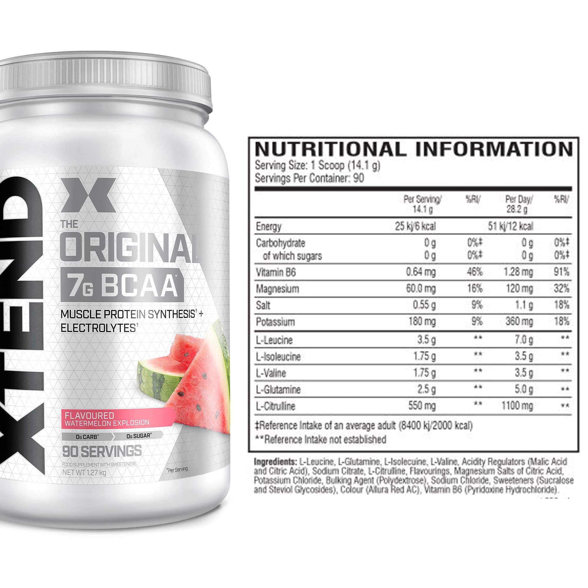 XTEND Original - BCAA-Pulver - Wassermelonenexplosion | Ergänzungsmittel mit verzweigtkettigen Aminosäuren | 7 g BCAA + Muskelproteinsynthese Elektrolyte für Regeneration & Hydration | 90 Portionen