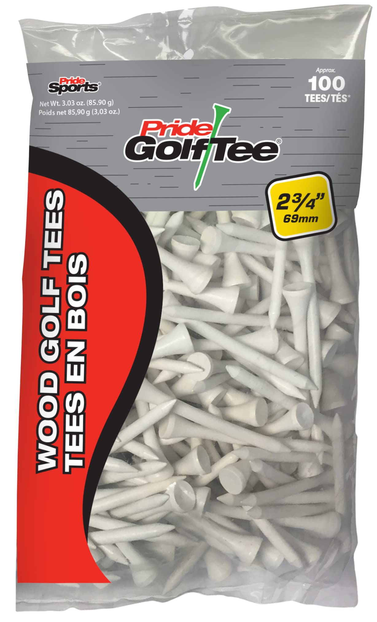 Pride Golf Tee, 2-3/4 inch Deluxe Tee, 100 Count Bag