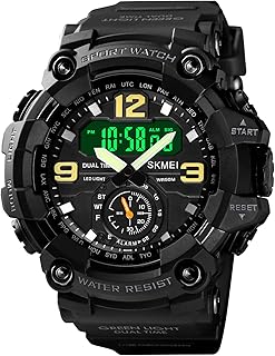 Relógios de Pulso,Henniu Relógio esportivo digital masculino Classic 5ATM Relógio esportivo à prova d'água com alarme Cronômetro LED Retroiluminação Relógio de pulso analógico eletrônico de exibição