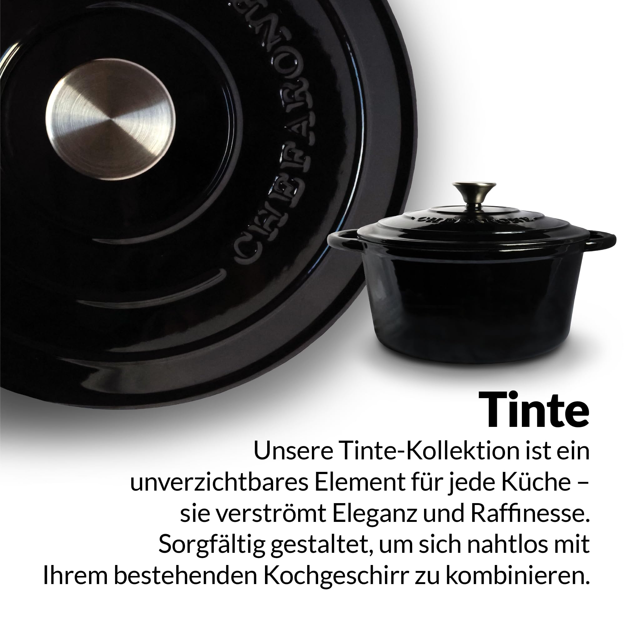 Chefarone Gusseisen Topf 26 cm 4,7 L emailliert - Schmortopf mit Deckel Induktion - Gusseisen Bräter Topf Brot backen - Cocotte emaille - Bratentopf - Brotbacktopf