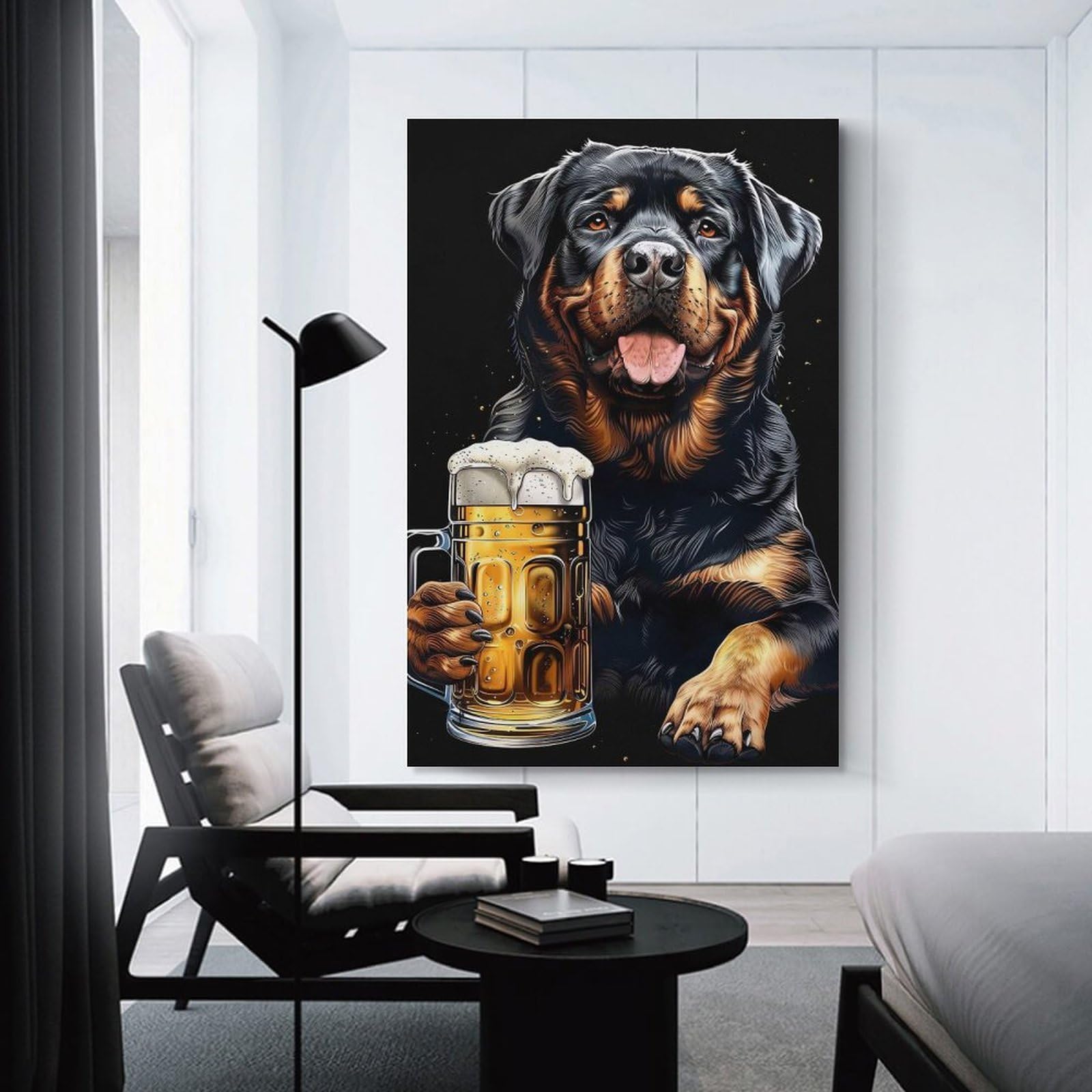 Junmoney Rottweiler with Beer Room Decor Wall Art, 20x30inch(50x75cm), for Office, Study Or Home Workspace, A Smart Decor Choice for Study Walls