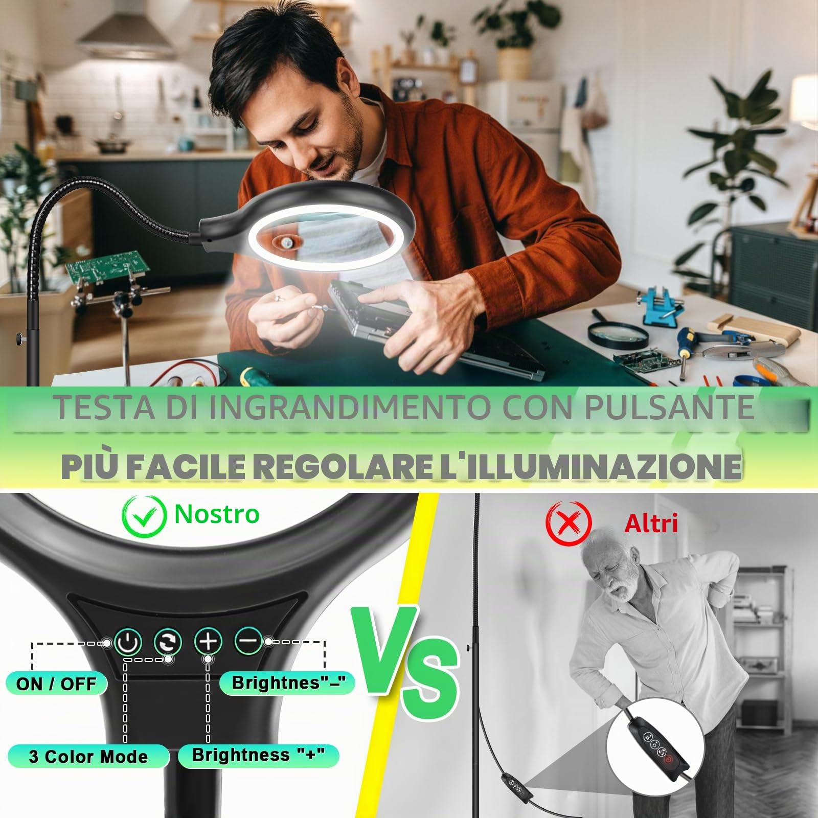 NZQXJXZ 3 in 1 Lente Ingrandimento con Luce e Supporto