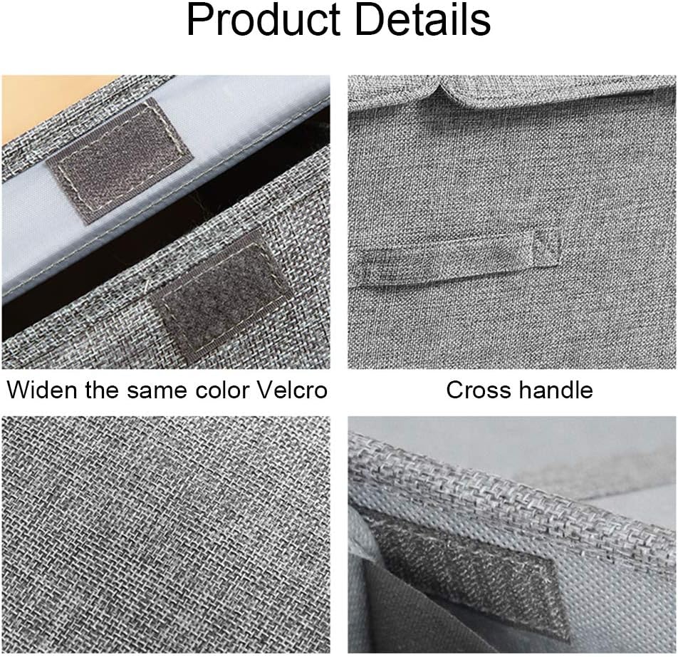 Storage Bins Linen Fabric Foldable Storage Boxes with Double Lids and Handles Fabric Storage Bin Organizer Box Containers for Nursery Home Bedroom Wardrobe