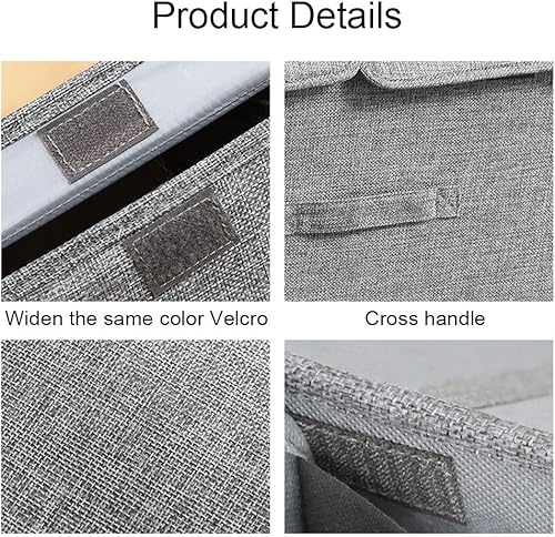 Miniatura 6 de Contenedores de almacenamiento plegables de tela de lino con doble tapa y asas, contenedor organizador de tela para guardería, hogar, dormitorio,