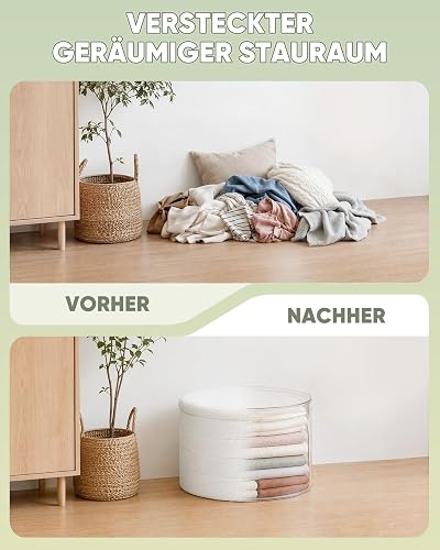 Bonlife Tabouret de Rangement, Rond Pouf Pliable, Grand Coffre de Rangement, pour Salon, Chambre, Dortoir, Crème, 56x56x40 cm - 5