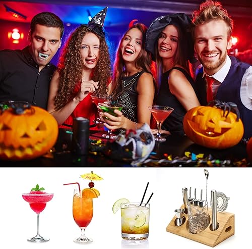 Miniatura 7 de Juego de vasos mezcladores de cristal para cóctel con soporte de bambú, kit de camarero de 10 piezas con herramientas de accesorios de barra, vaso