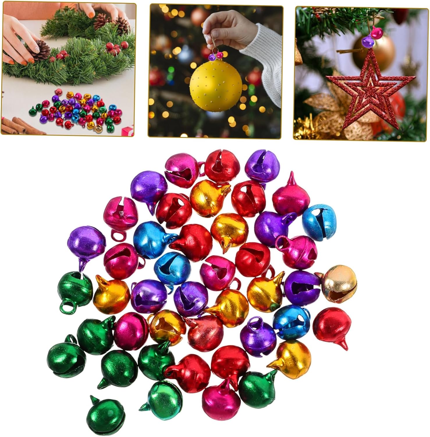 EXCEART 10mm Mini Bells 100pcs Jingle Bells Christmas Ornaments for Tree Wedding DIY Jewelry Craft