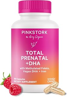 Pink Stork Total Prenatal Vitamins with DHA, Folate, and Iron, 3 Month Supply to Help Support Fetal Development, Pregnancy Must Haves - 180 Capsules