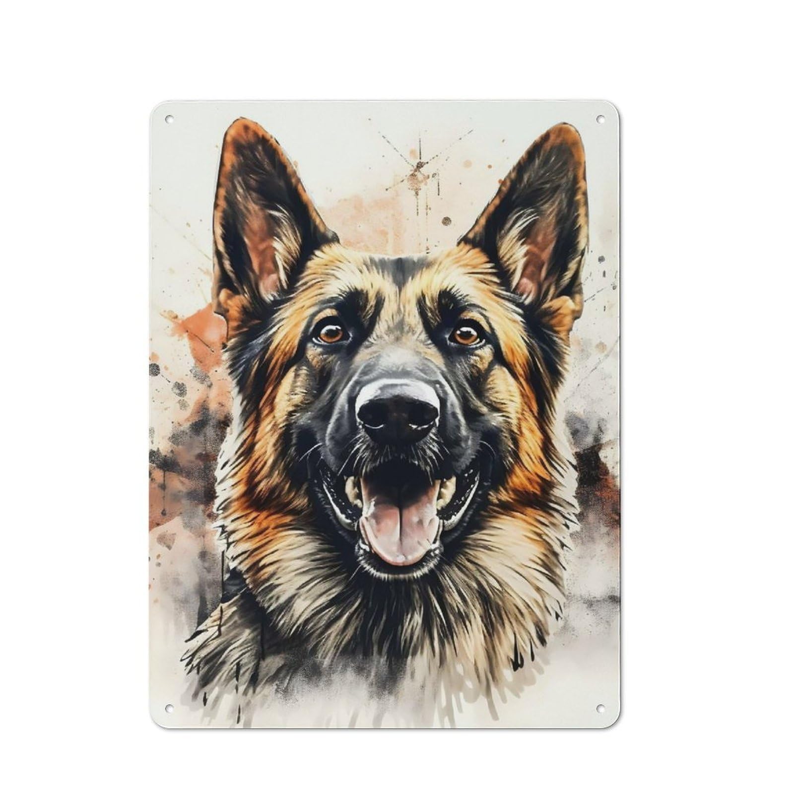 Metal Wall Art Sign with German Shepherd Watercolor Design 40x30cm, Modern Retro Urban Room Decor for Workspace, Cafe, Hallway Or Garage