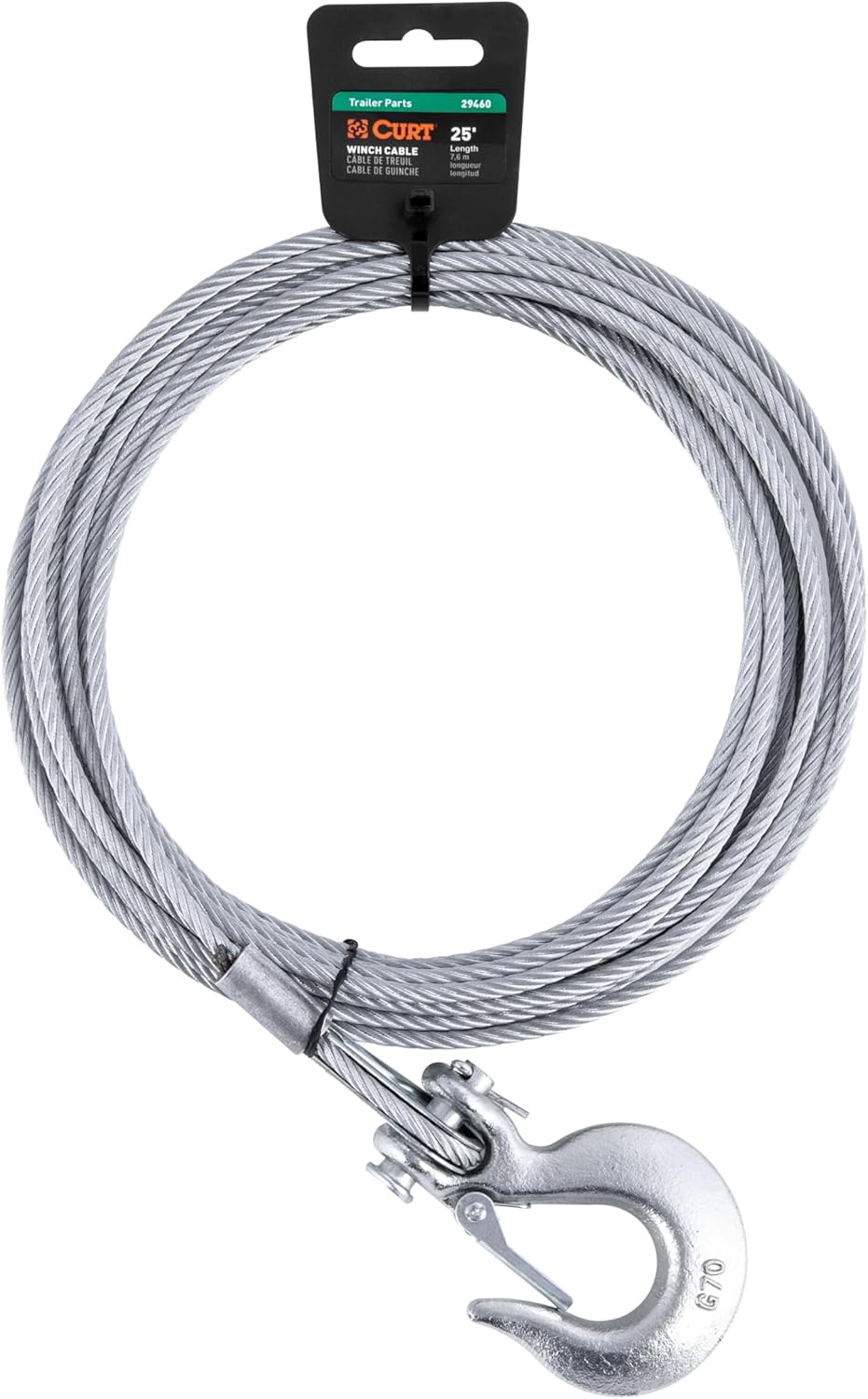 CURT 29460 3/16-Inch x 25-Foot Steel Winch Cable with Hook, 4,200 lbs