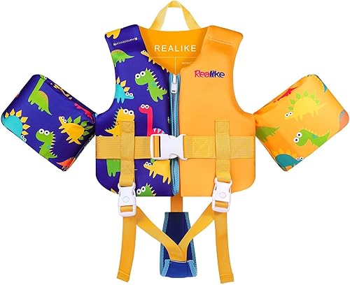 Miniatura 13 de REALIKE Chaleco de Natación para Niños Flotadores para Niños Pequeños Correa de Seguridad Ajustable Ayudas de Natación para Niños Pequeños Niños