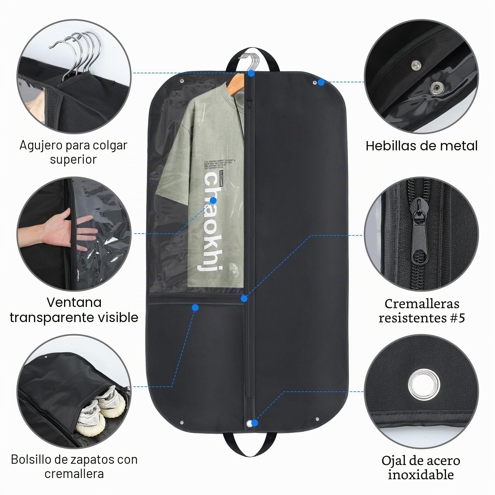 Bolsa Portatrajes de Viaje Premium 110x60cm para Hombre - Plegable, Transpirable con Asa y Cremallera - Funda Porta Trajes Completo en Tejido Oxford