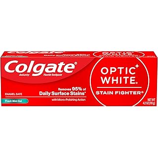 Colgate Optic White Stain Fighter Teeth Whitening Toothpaste, Anticavity Fluoride Toothpaste for Whitening Teeth, Helps Remove Daily Surface Stains, Fresh Mint, 4.2 oz